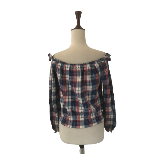 Heather Checked Off-shoulder Top | Gently Used |