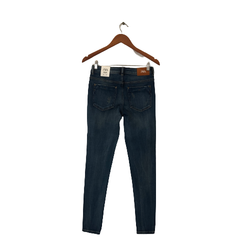 ZARA Mid-Rise Blue Skinny Distressed Jeans | Brand New |