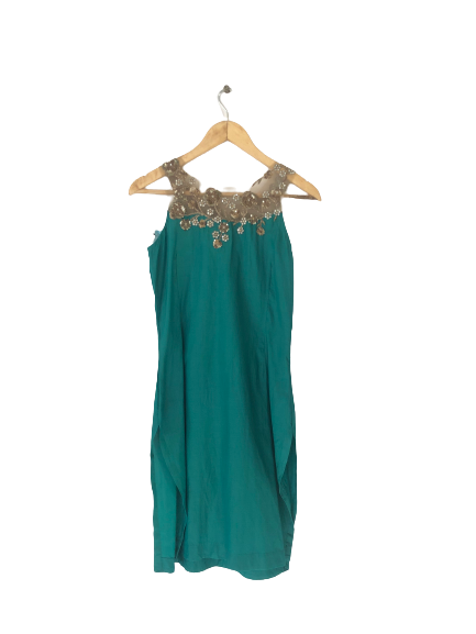 Riffat Aliani Green & Gold Embroidered Kameez (2 pcs.) | Gently Used |