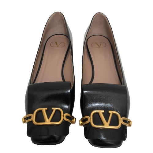 Valentino Black Leather Vlogo Club Pumps | Gently Used |
