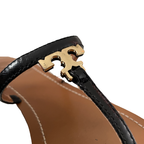 Tory Burch Black T-Logo Black Leather Thong Sandals | Pre Loved |