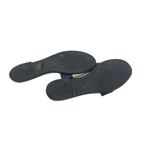 Tory Burch Navy & Cream Leather Logo Slides | Pre Loved |