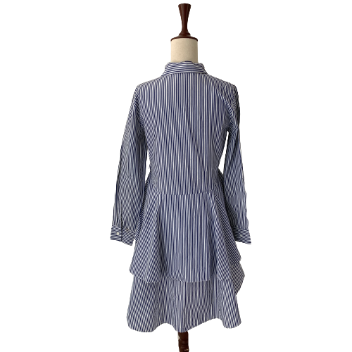 ZARA Blue & White Striped Frill Collared Shirt | Gently Used |