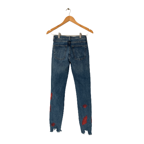 ZARA Pink Leaf Embroidered Distressed Jeans | Gently Used |