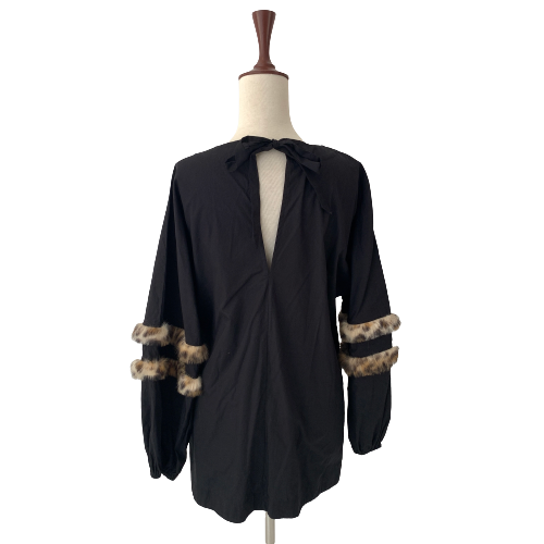 ZARA Black Cotton Top with Fur Trim | Gently Used |