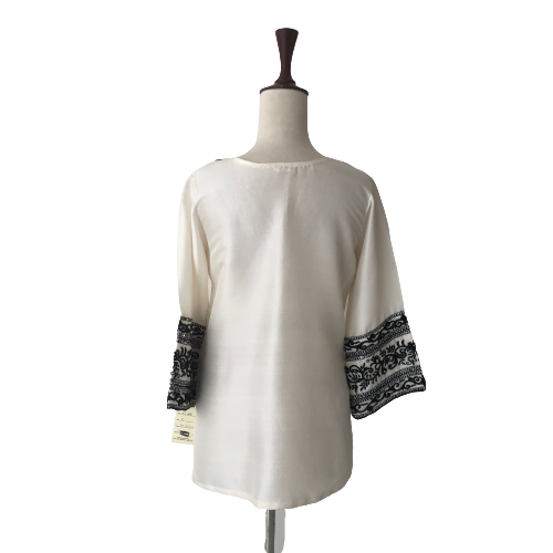 Petals White Raw Silk with Black Embroidery Short Kurti | Brand New |