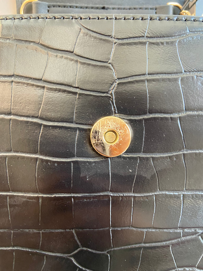 Mango Black Croc Rectangular Shoulder Bag | Brand New |