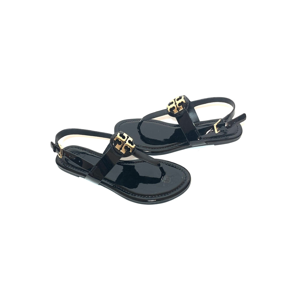 Tory Burch Black Patent Leather 'Claire' Thong Sandals | Brand New |