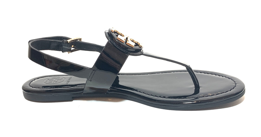 Tory Burch Black Patent Leather 'Claire' Thong Sandals | Brand New |
