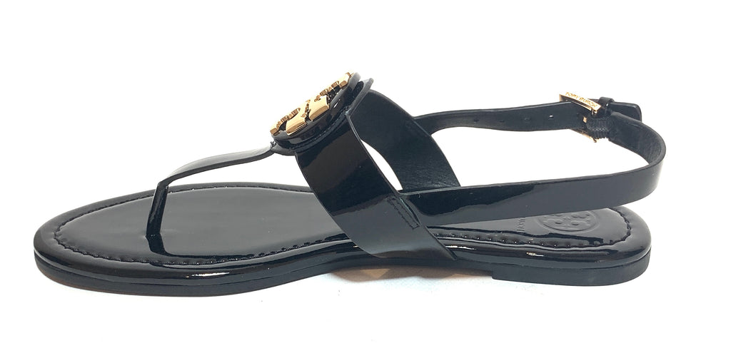 Tory Burch Black Patent Leather 'Claire' Thong Sandals | Brand New |