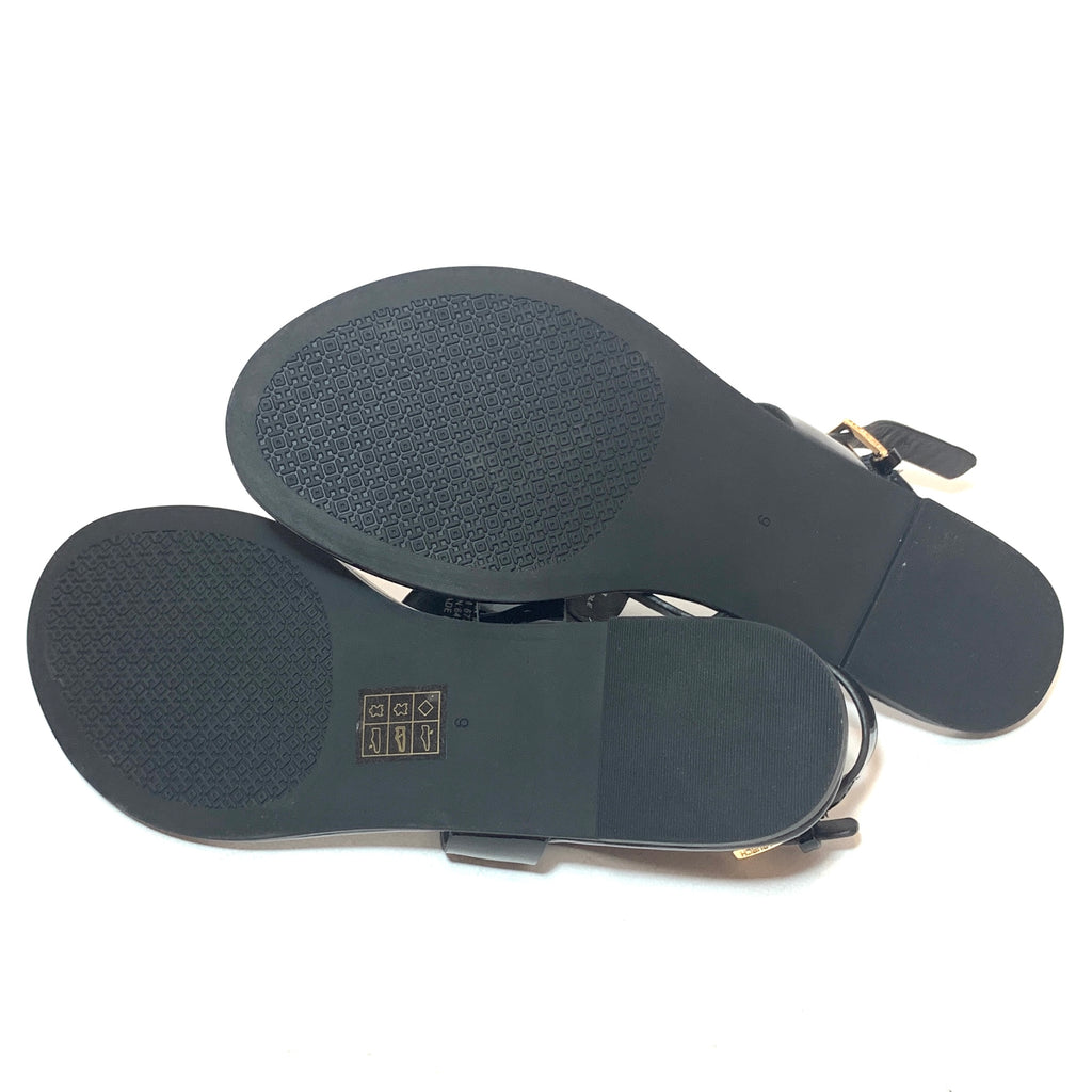 Tory Burch Black Patent Leather 'Claire' Thong Sandals | Brand New |
