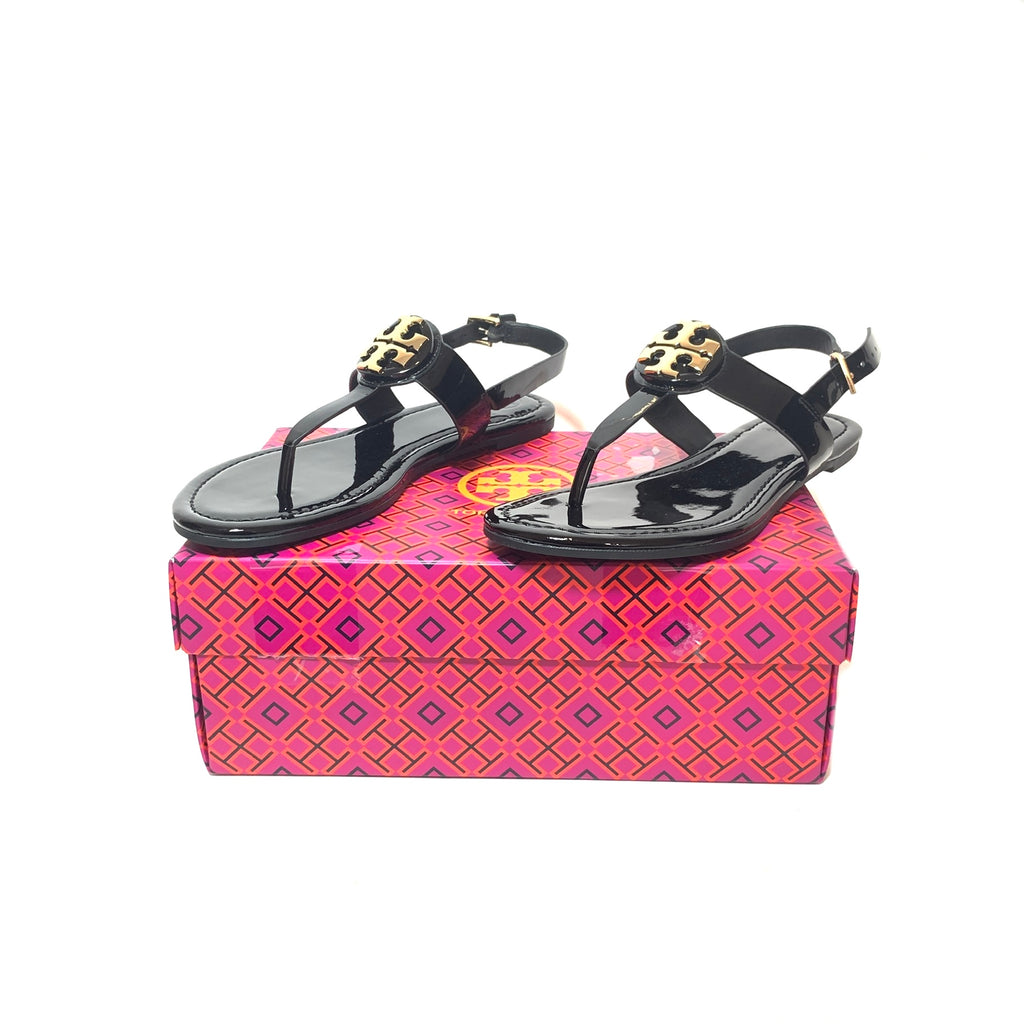 Tory Burch Black Patent Leather 'Claire' Thong Sandals | Brand New |