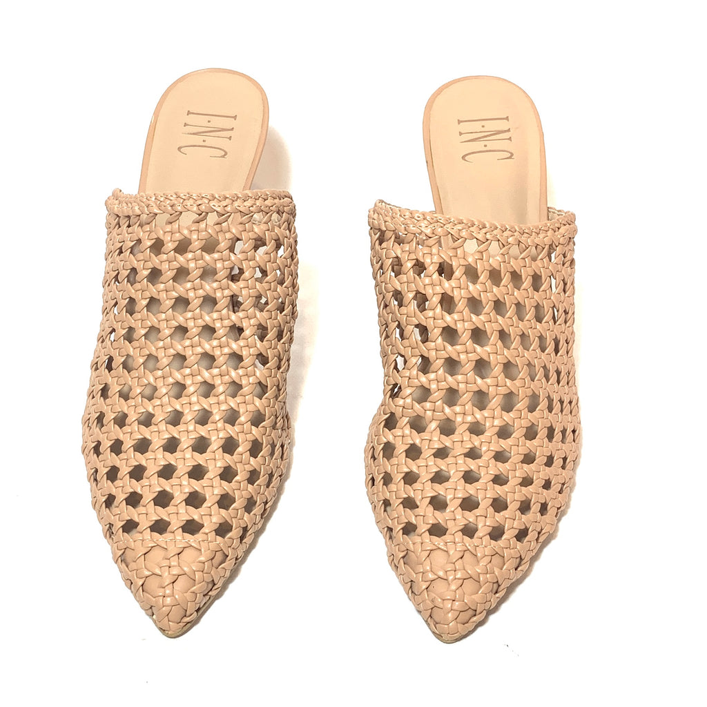 INC International Concepts Beige Leather Woven Mules | Like New |