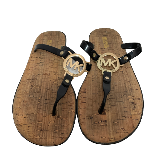Michael Kors Black Leather & Logo Jute Sandals | Pre Loved |