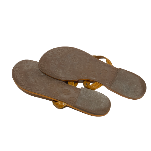 Tory Burch Mustard Croc Print Miller Sandals | Pre Loved |