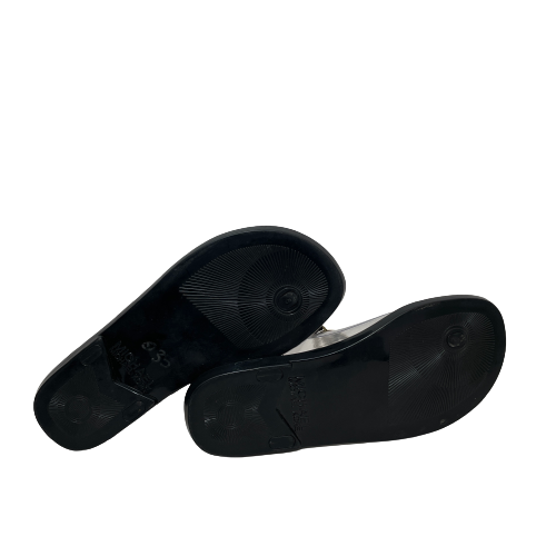 Michael Kors Black Leather & Logo Jute Sandals | Pre Loved |