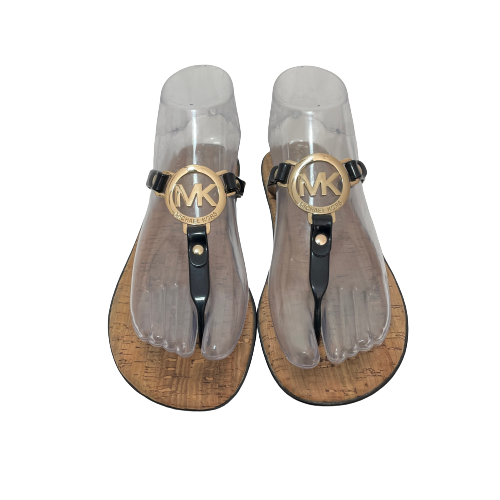 Michael Kors Black Leather & Logo Jute Sandals | Pre Loved |