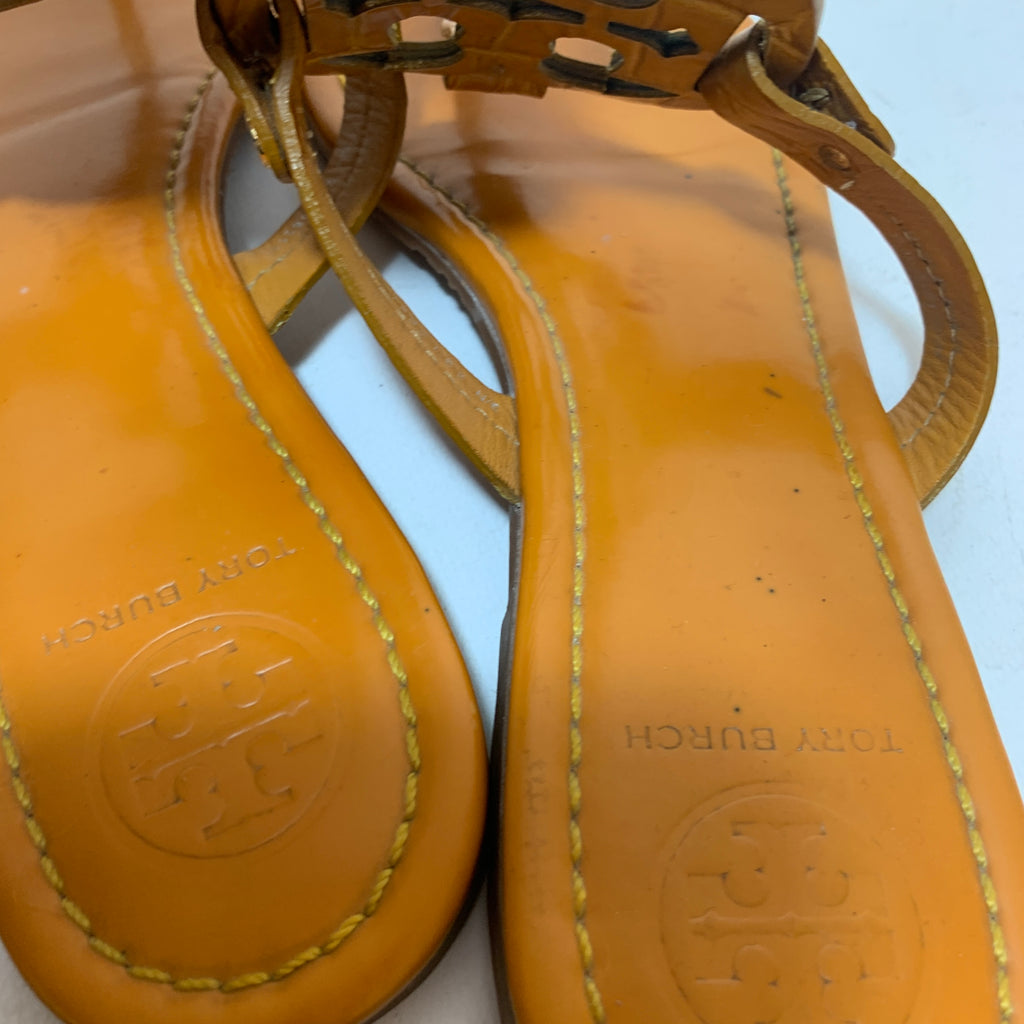 Tory Burch Mustard Croc Print Miller Sandals | Pre Loved |