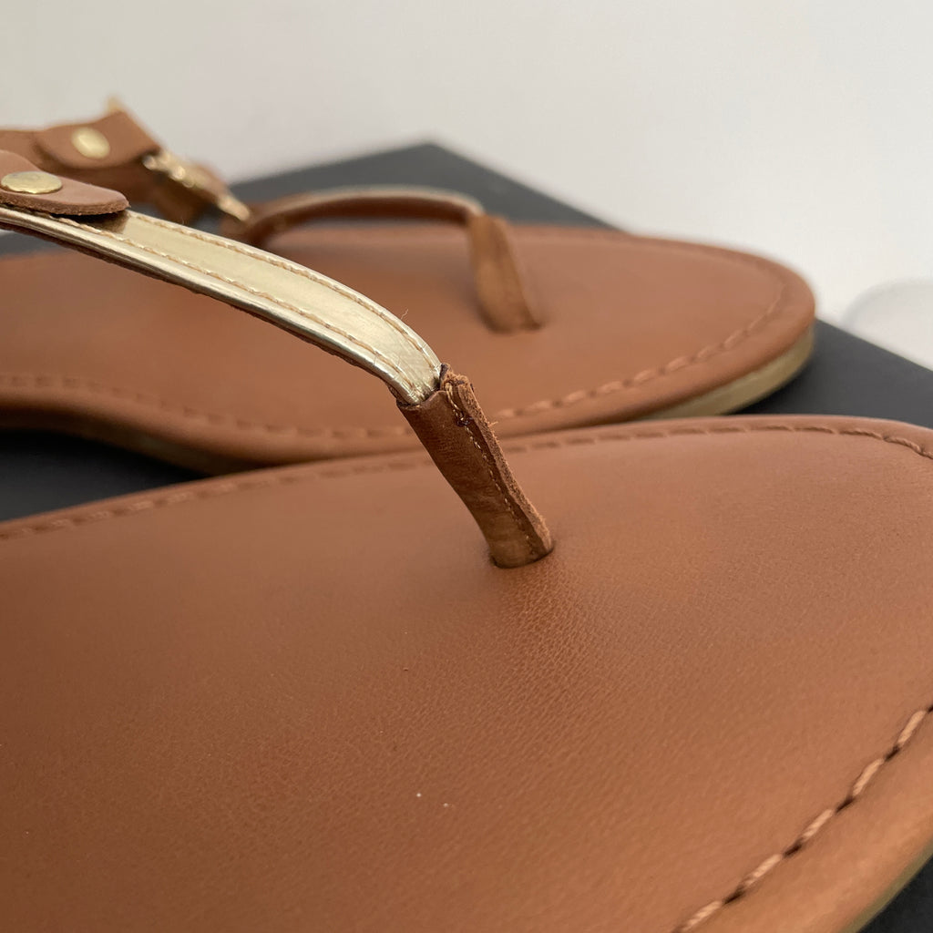 Tommy Hilfiger Brown Leather Logo Thong Sandals | Brand New |
