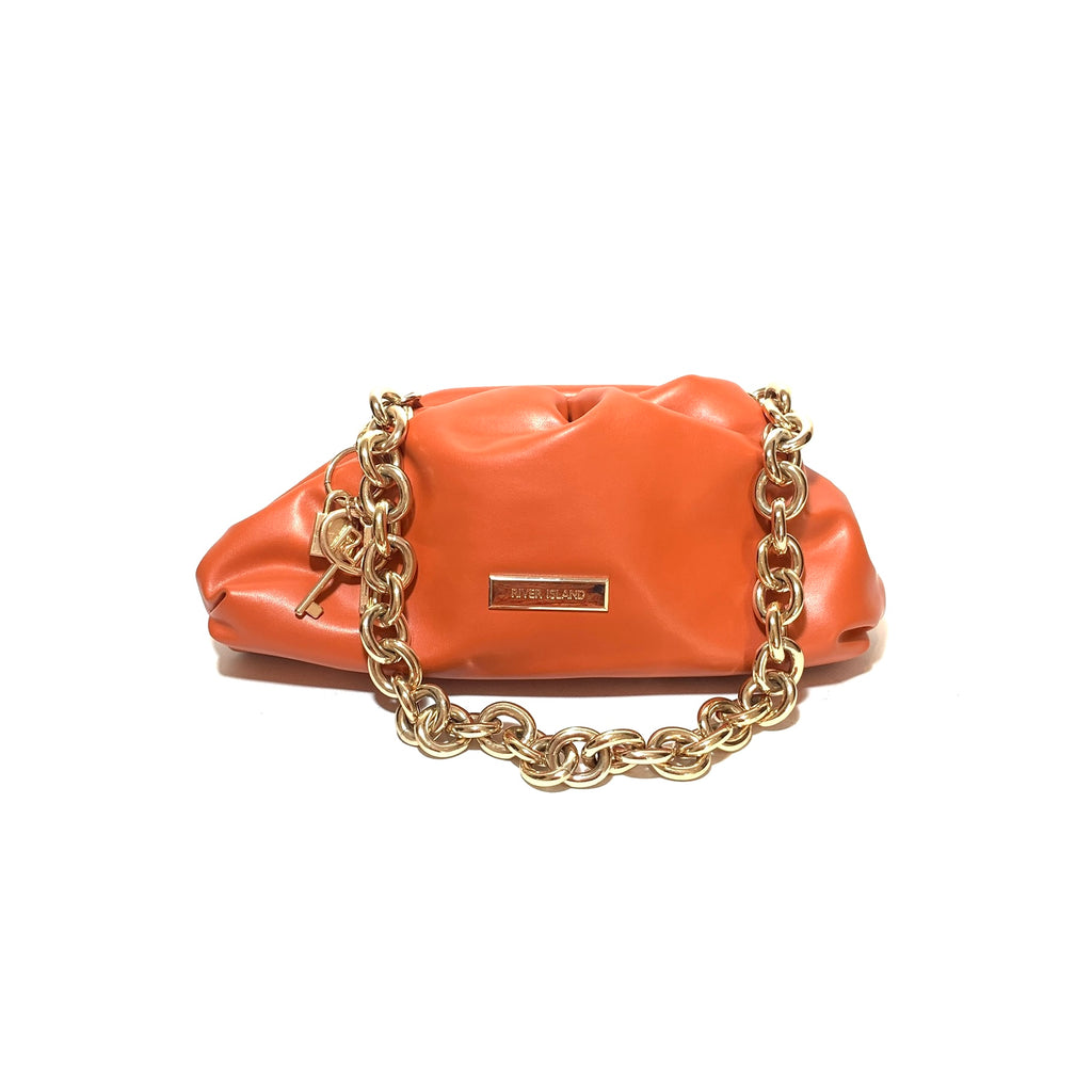 River Island Orange & Gold Chain Shoulder Bag | Like New |