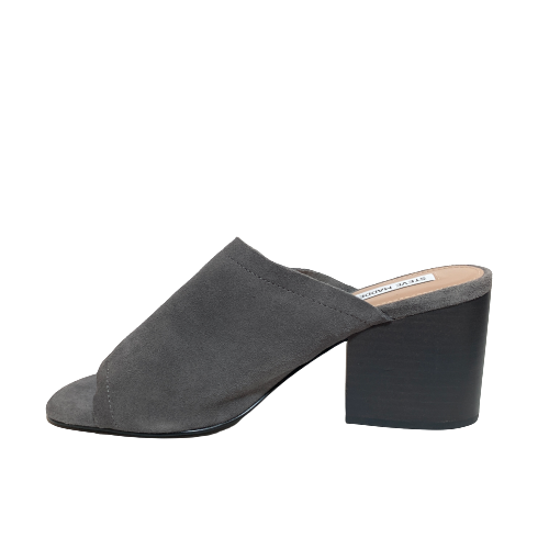Steve Madden Grey Suede Peep-toe Block Heel Mules | Pre Loved |