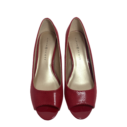 Karen Scott Red Croc Textured Peep-toe Heels | Like New |