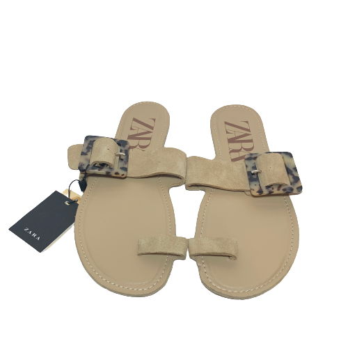ZARA Beige Buckle Flat Sandals | Brand New |