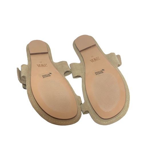 ZARA Beige Buckle Flat Sandals | Brand New |