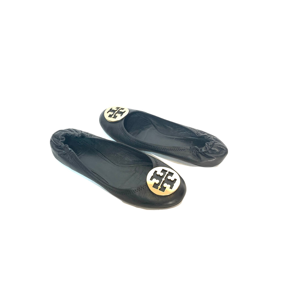 Tory Burch REVA Black Leather Ballet Flats | Pre Loved |