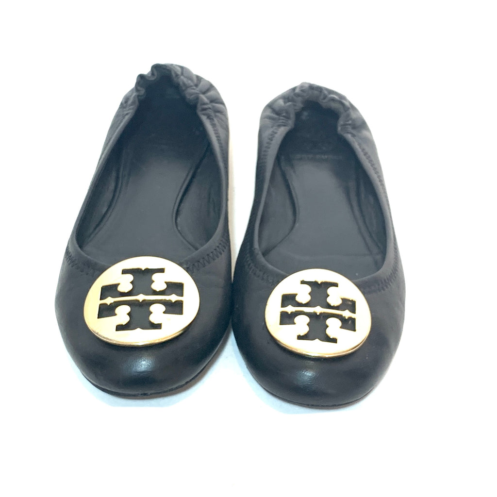 Tory Burch REVA Black Leather Ballet Flats | Pre Loved |