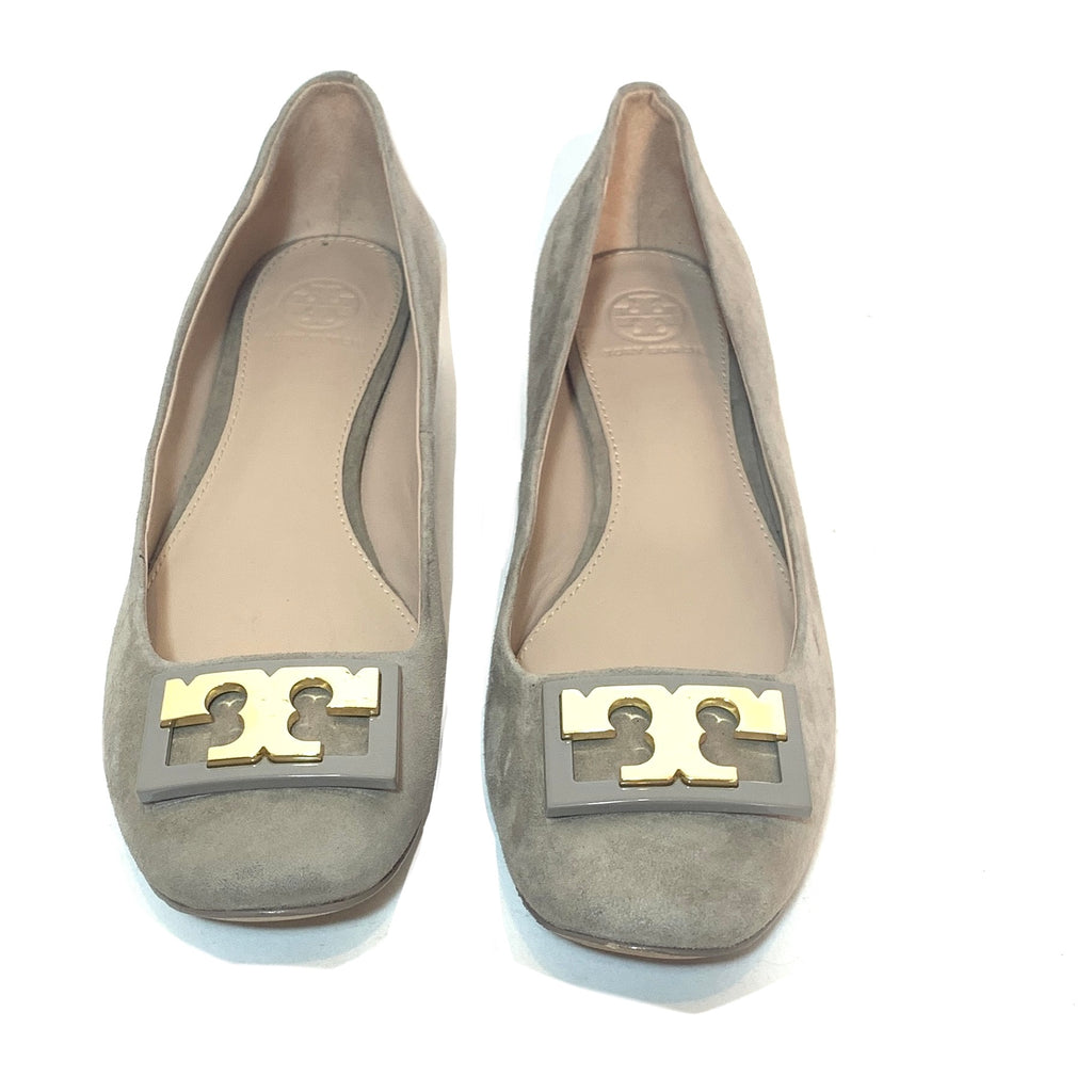 Tory Burch Light Grey Suede GIGI Block Heels | Pre Loved |