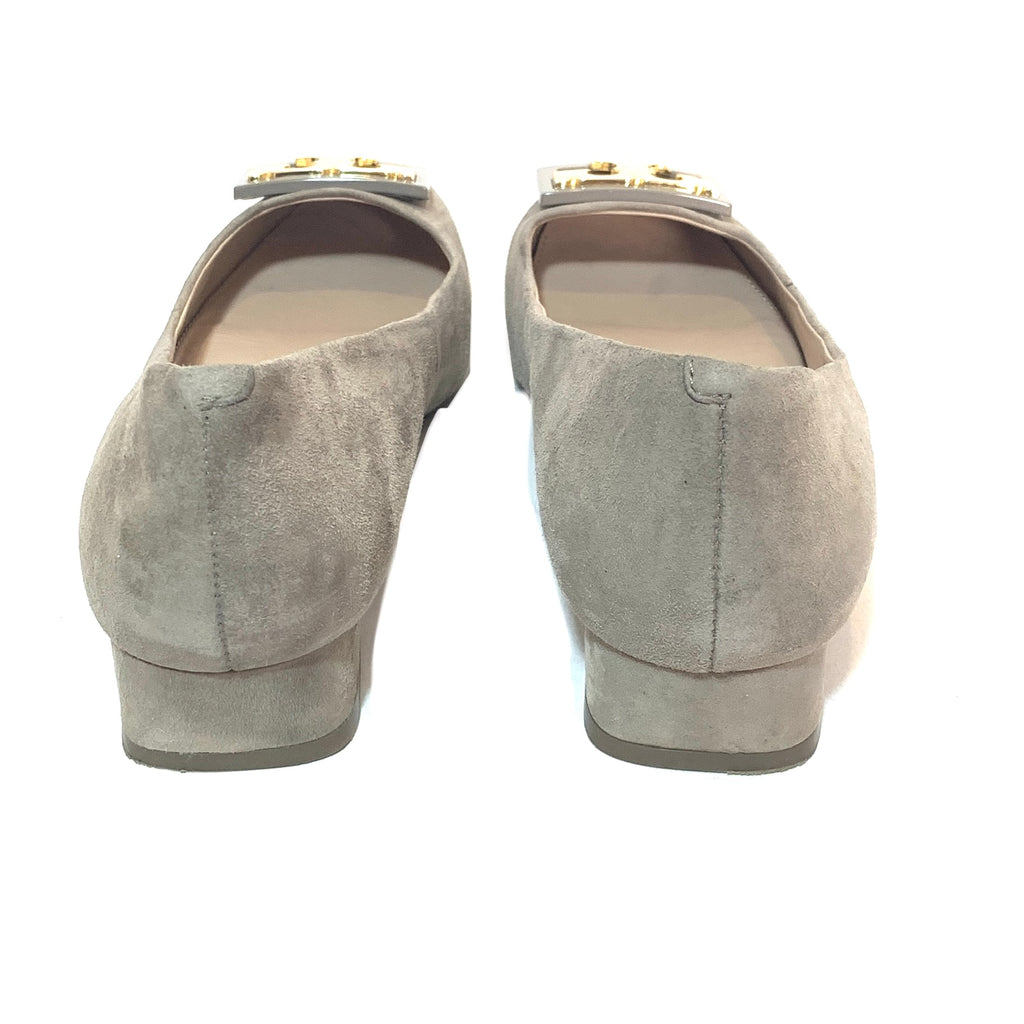 Tory Burch Light Grey Suede GIGI Block Heels | Pre Loved |