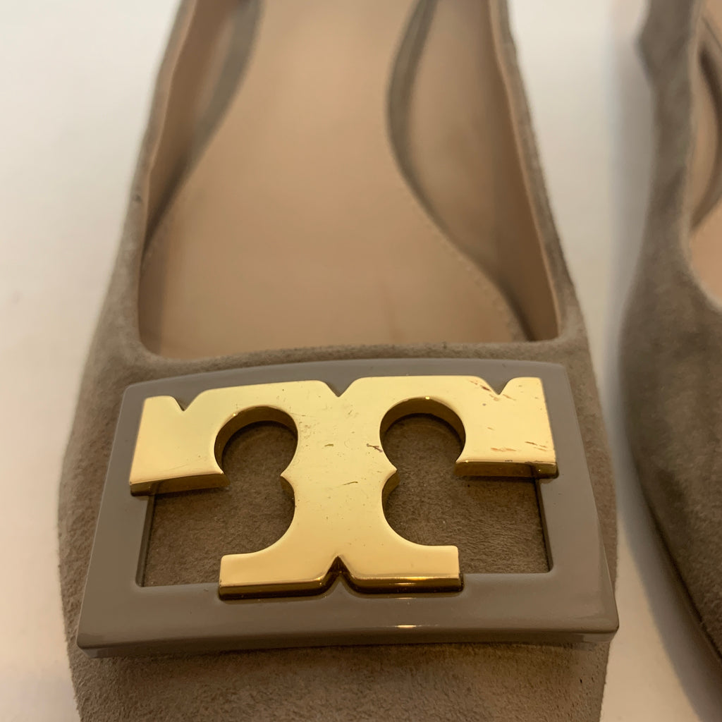 Tory Burch Light Grey Suede GIGI Block Heels | Pre Loved |