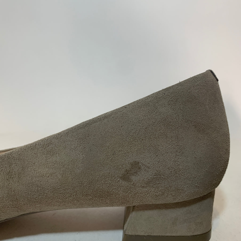 Tory Burch Light Grey Suede GIGI Block Heels | Pre Loved |
