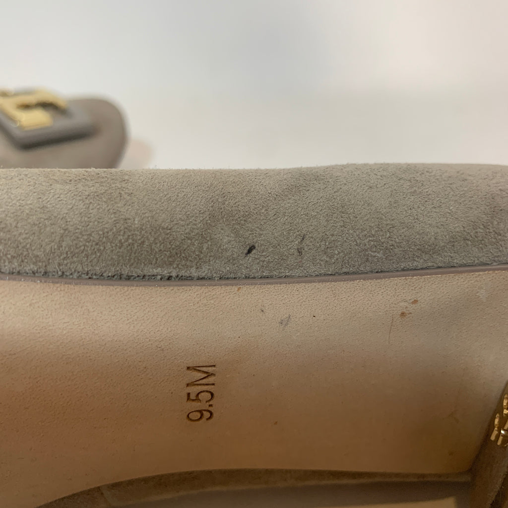 Tory Burch Light Grey Suede GIGI Block Heels | Pre Loved |