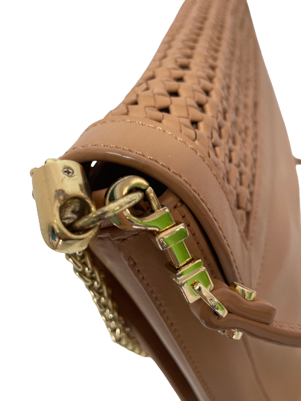 Tory Burch Tan Leather ' Erica' Woven Shoulder Bag | Gently Used |