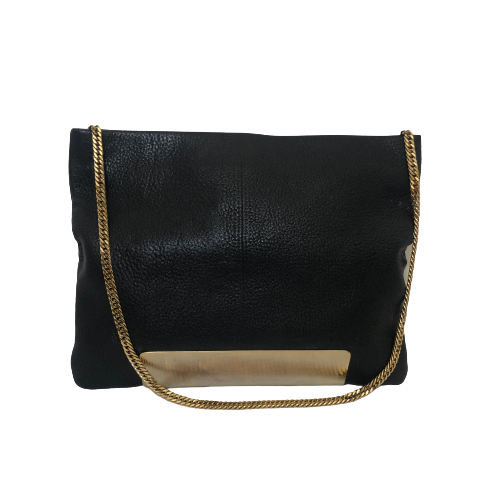 Jimmy Choo Black Leather & Gold Chain Fold-Over Bag | Pre Loved |