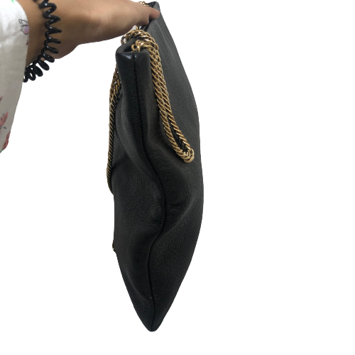 Jimmy Choo Black Leather & Gold Chain Fold-Over Bag | Pre Loved |