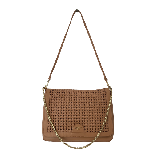 Tory Burch Tan Leather ' Erica' Woven Shoulder Bag | Gently Used |