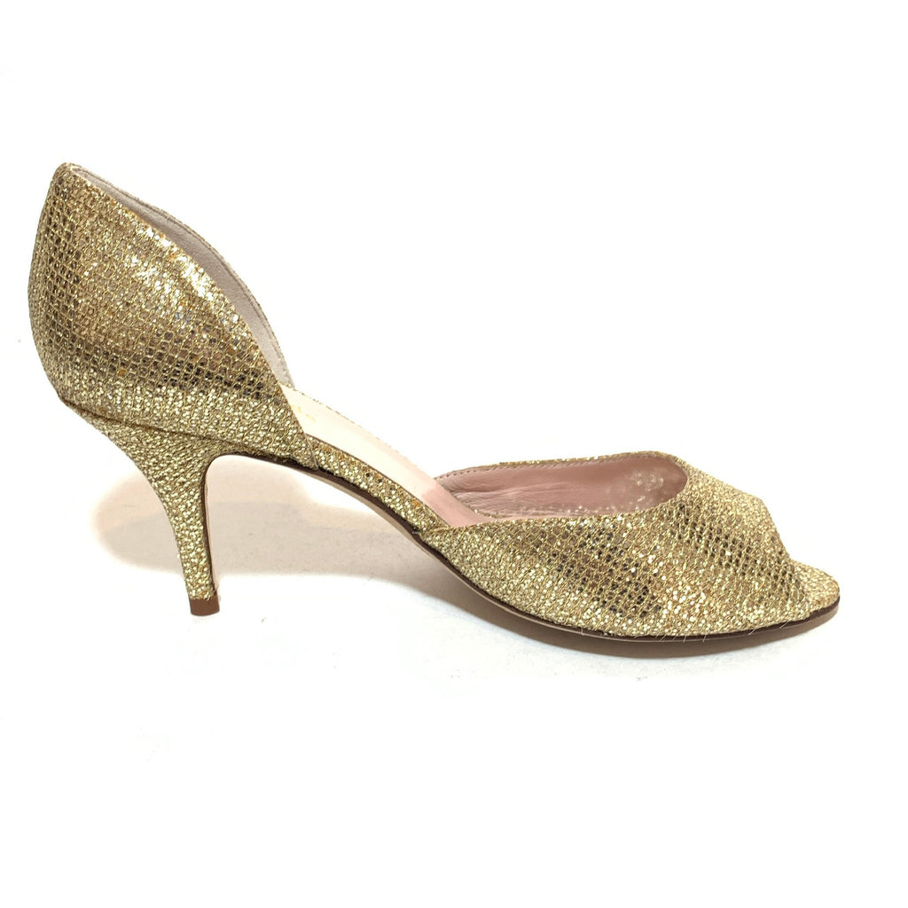 Kate Spade Gold Glitter Peep-toe Heels | Like New |
