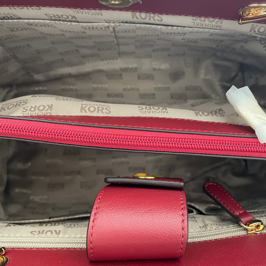 Michael Kors Maroon Leather 'Suzanna' Quilted Shoulder Bag | Brand New |