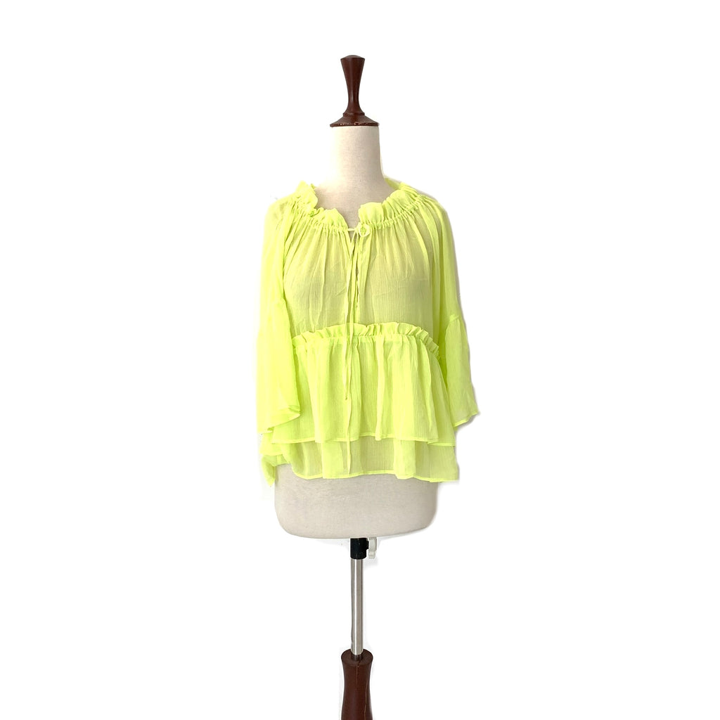 ZARA Neon Green Sheer Blouse | Brand New |