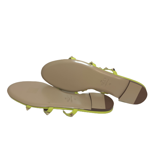 Valentino Neon Yellow Rockstud Caged Slide Sandals | Brand New |