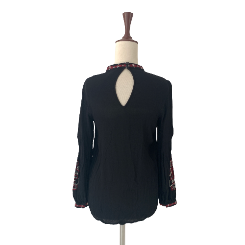 River Island Black High-neck Embroidered Top | Gently Used |
