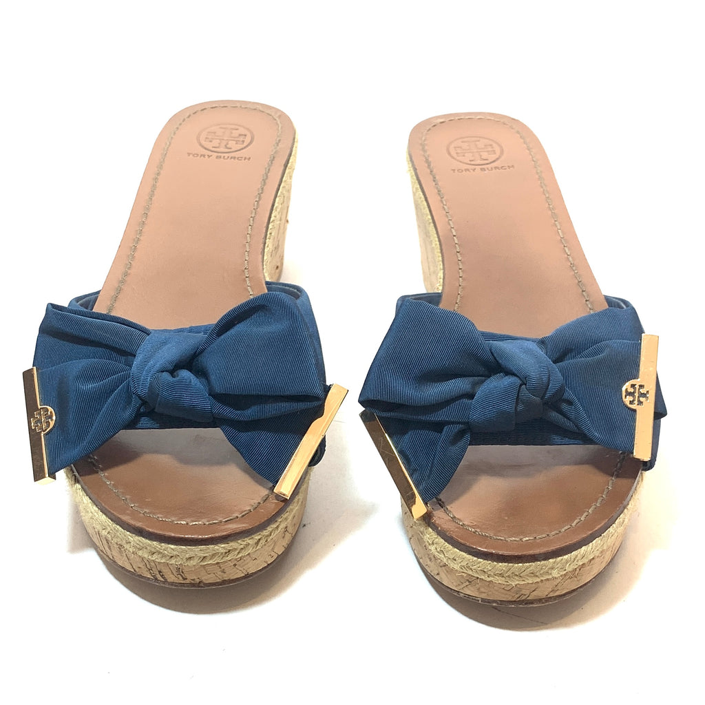 Tory Burch 'Penny' Blue Canvas & Jute Wedges | Pre Loved |