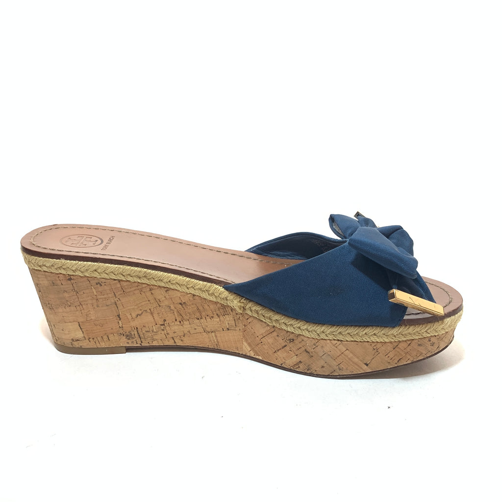 Tory Burch 'Penny' Blue Canvas & Jute Wedges | Pre Loved |