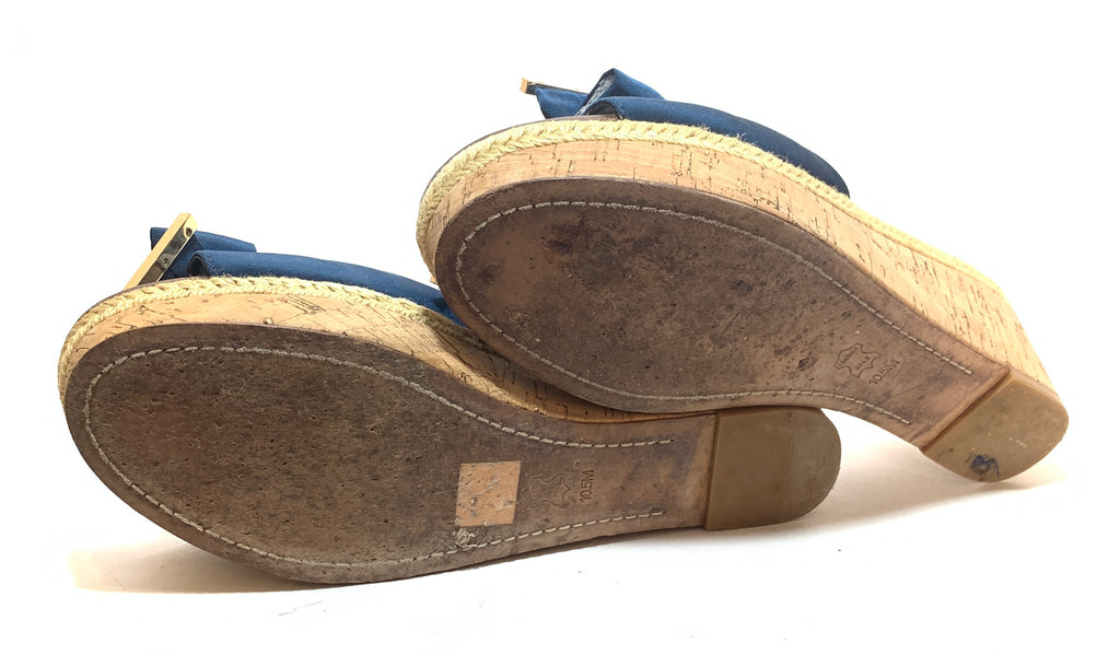 Tory Burch 'Penny' Blue Canvas & Jute Wedges | Pre Loved |