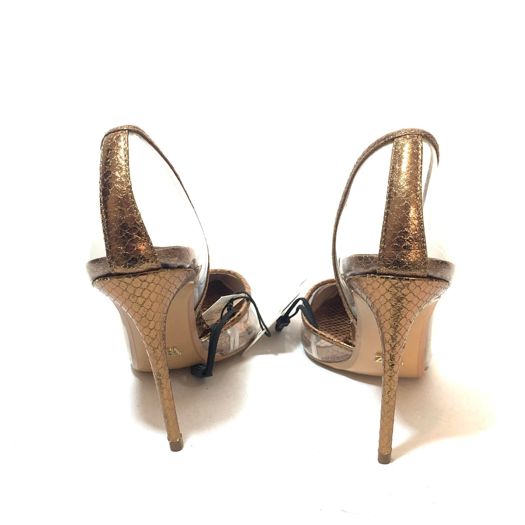 ZARA Bronze Croc Embossed & Vinyl Pointed Pumps | Brand New |