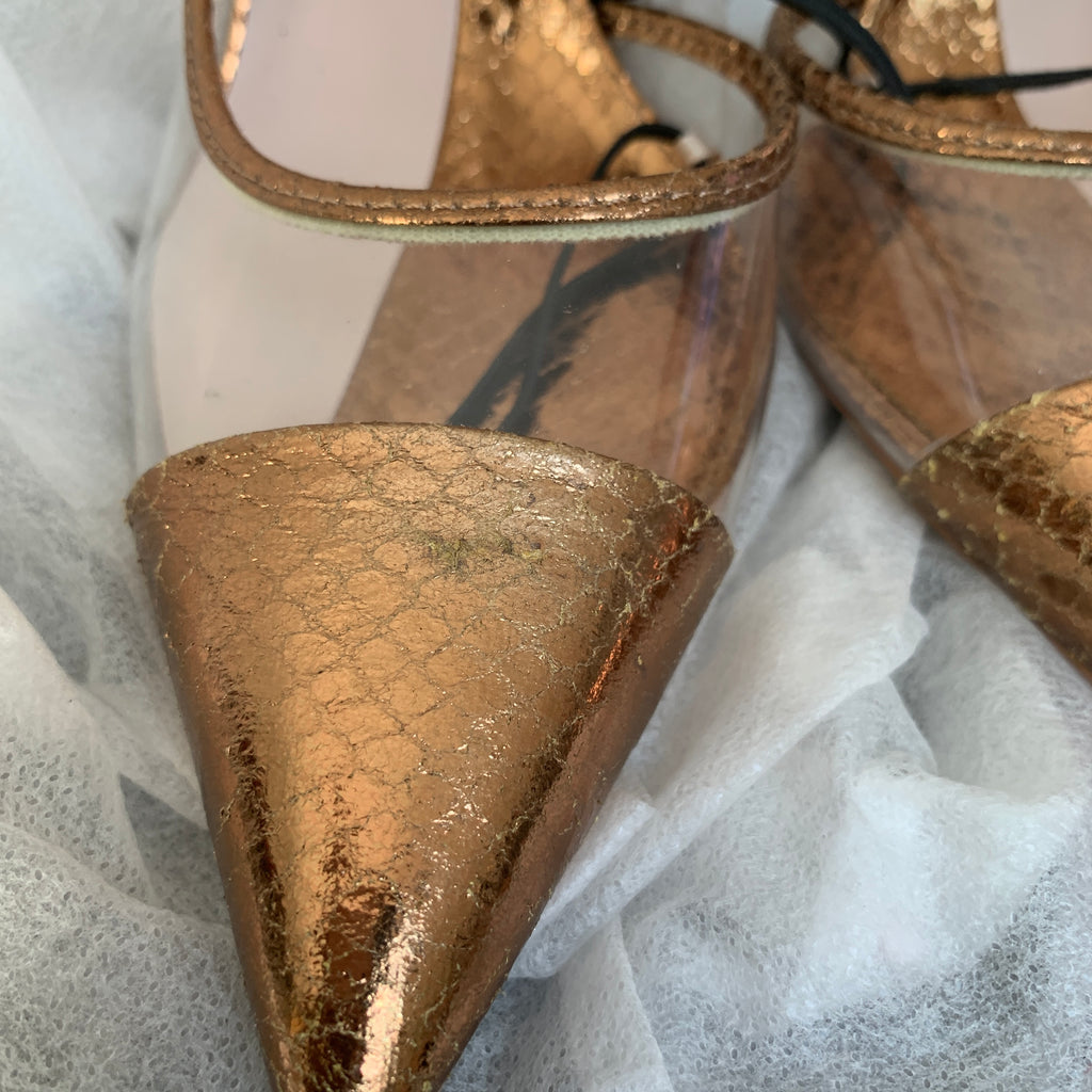 ZARA Bronze Croc Embossed & Vinyl Pointed Pumps | Brand New |