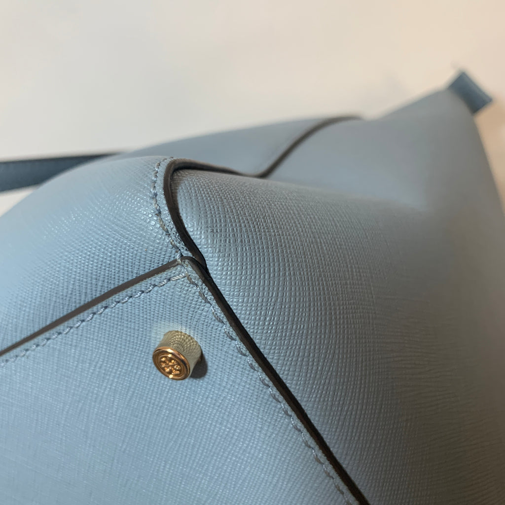 Tory Burch Sky Blue Leather 'Emerson' Top Zip Tote | Gently Used |